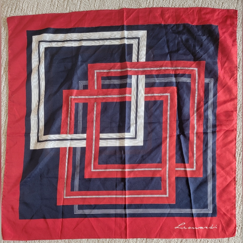 Leonardi Paris Red and Blue Geometric Scarf